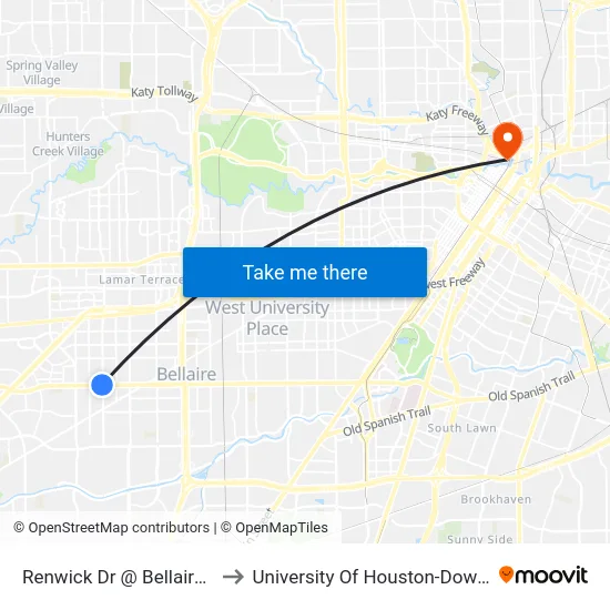 Renwick Dr @ Bellaire Blvd to University Of Houston-Downtown map