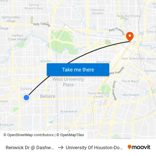 Renwick Dr @ Dashwood Dr to University Of Houston-Downtown map