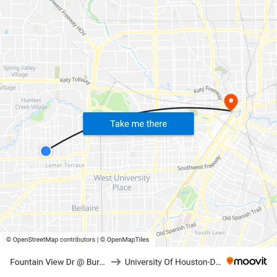 Fountain View Dr @ Burgoyne Rd to University Of Houston-Downtown map