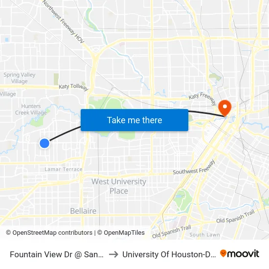Fountain View Dr @ San Felipe Rd to University Of Houston-Downtown map