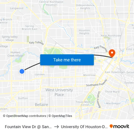 Fountain View Dr @ San Felipe Rd to University Of Houston-Downtown map