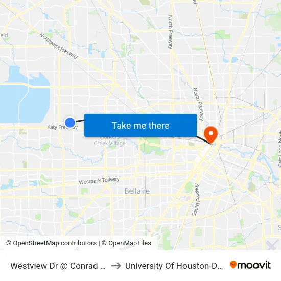Westview Dr @ Conrad Sauer Dr to University Of Houston-Downtown map