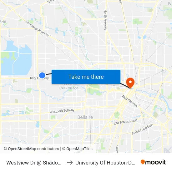 Westview Dr @ Shadowdale Dr to University Of Houston-Downtown map