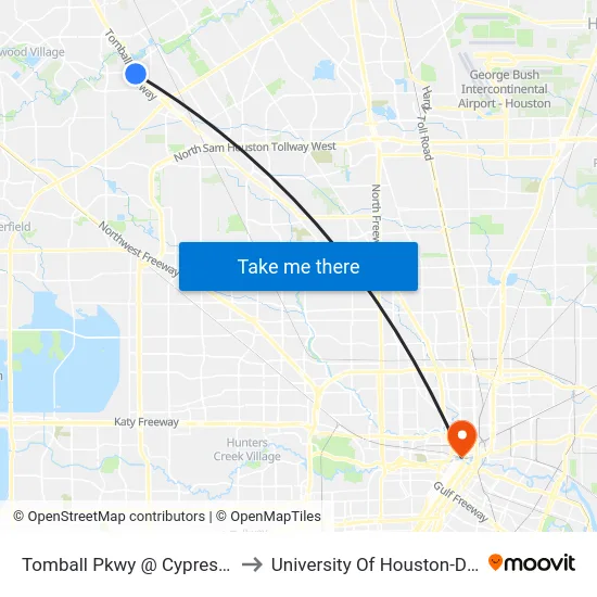 Tomball Pkwy @ Cypresswood Dr to University Of Houston-Downtown map