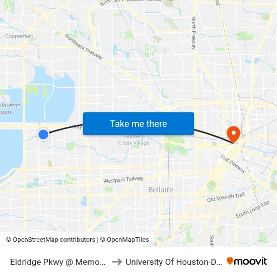 Eldridge Pkwy @ Memorial Dr MB to University Of Houston-Downtown map