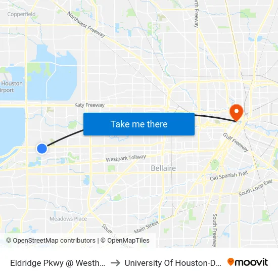 Eldridge Pkwy @ Westheimer Rd to University Of Houston-Downtown map