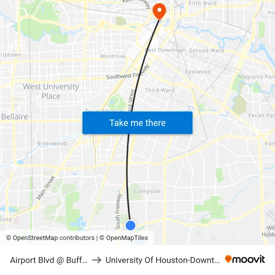 Airport Blvd @ Buffum to University Of Houston-Downtown map