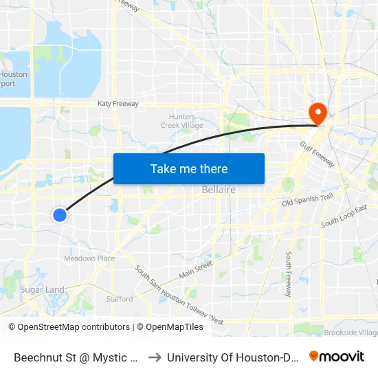 Beechnut St @ Mystic Grove Ln to University Of Houston-Downtown map