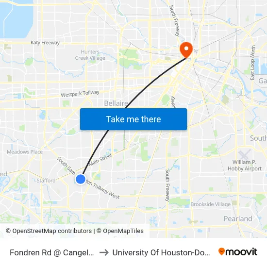 Fondren Rd @ Cangelosi Rd to University Of Houston-Downtown map