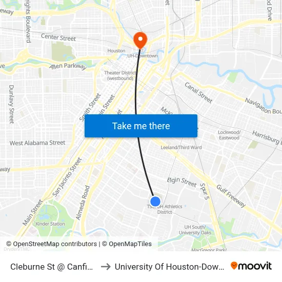 Cleburne St @ Canfield St to University Of Houston-Downtown map