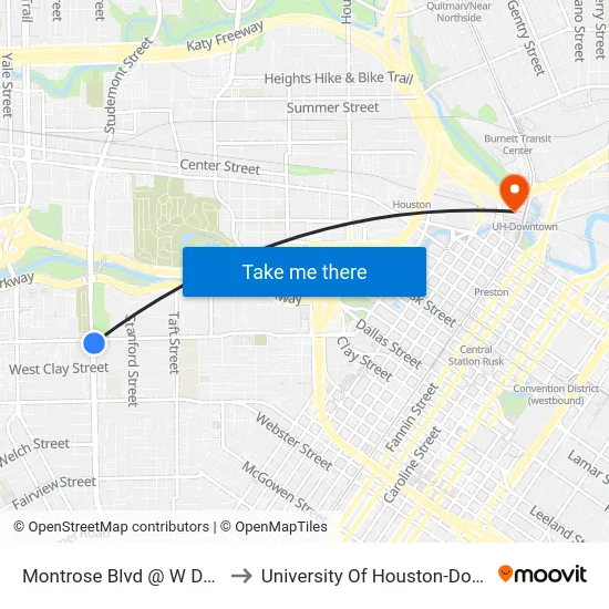 Montrose Blvd @ W Dallas St to University Of Houston-Downtown map