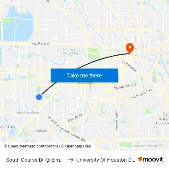 South Course Dr @ Elmsworth Dr to University Of Houston-Downtown map