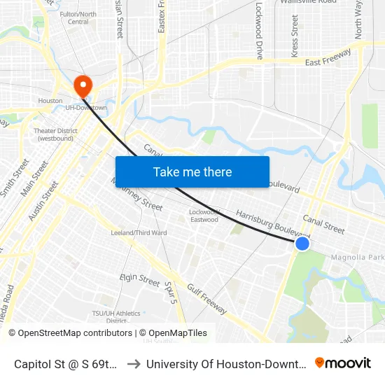 Capitol St @ S 69th St to University Of Houston-Downtown map