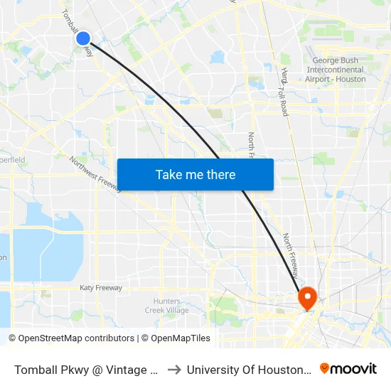 Tomball Pkwy @ Vintage Preserve Pky to University Of Houston-Downtown map