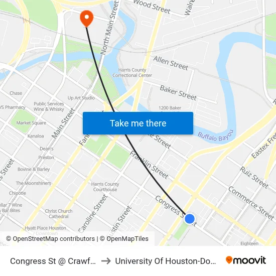 Congress St @ Crawford St to University Of Houston-Downtown map