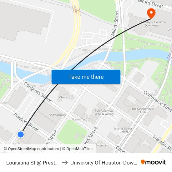 Louisiana St @ Preston St to University Of Houston-Downtown map