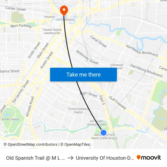 Old Spanish Trail @ M L King Blvd to University Of Houston-Downtown map