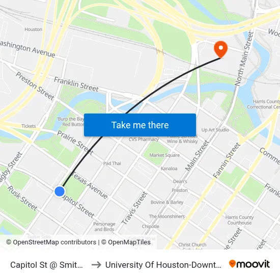 Capitol St @ Smith St to University Of Houston-Downtown map