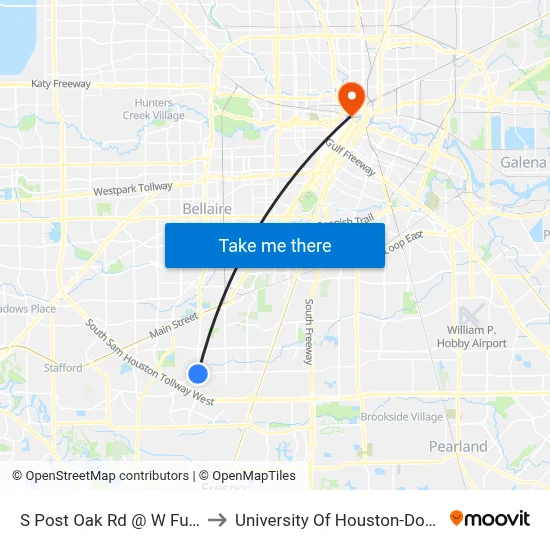 S Post Oak Rd @ W Fuqua St to University Of Houston-Downtown map