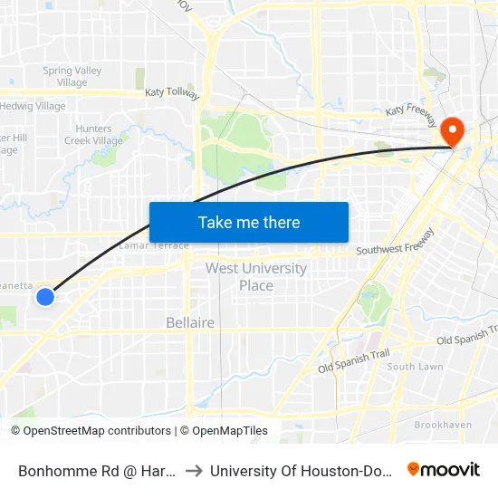 Bonhomme Rd @ Harwin Dr to University Of Houston-Downtown map