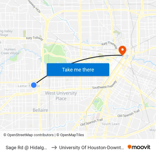Sage Rd @ Hidalgo St to University Of Houston-Downtown map