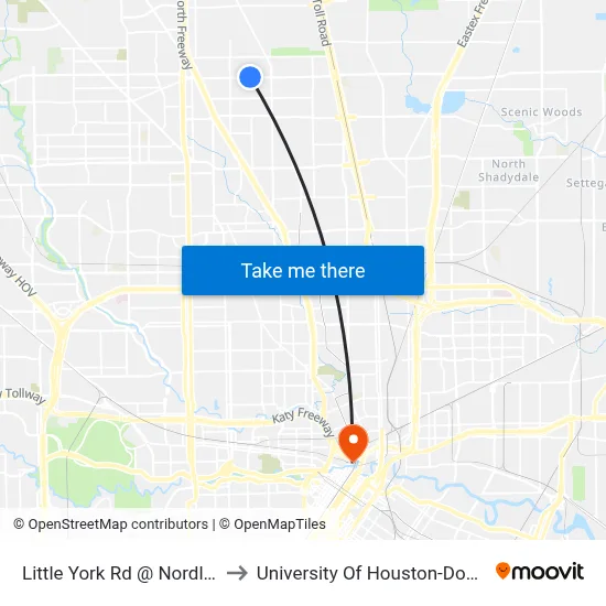 Little York Rd @ Nordling Rd to University Of Houston-Downtown map