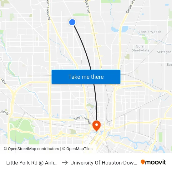 Little York Rd @ Airline Rd to University Of Houston-Downtown map