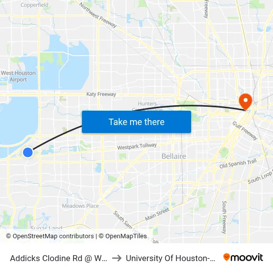 Addicks Clodine Rd @ Westpark Dr to University Of Houston-Downtown map