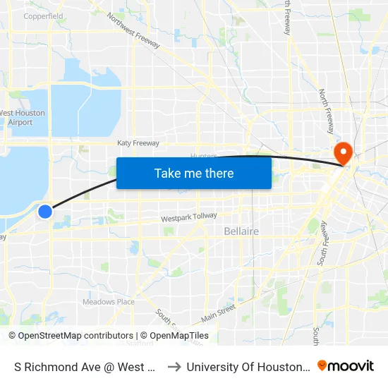 S Richmond Ave @ West Oaks Plaza Dr to University Of Houston-Downtown map