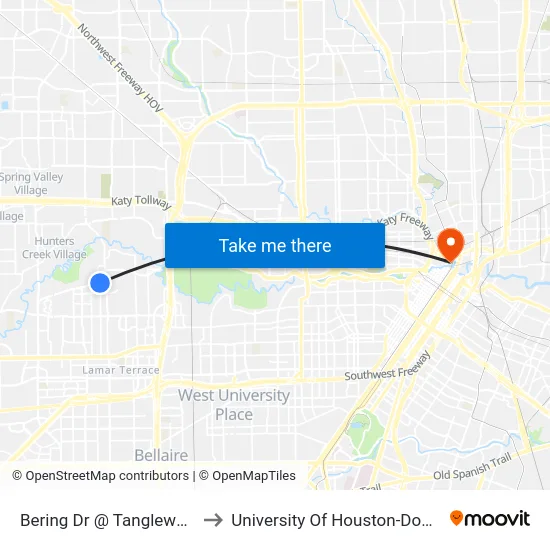 Bering Dr @ Tanglewood Cv to University Of Houston-Downtown map