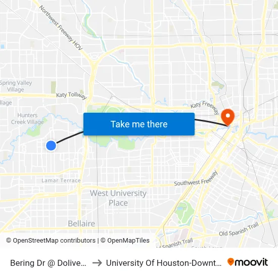 Bering Dr @ Doliver Dr to University Of Houston-Downtown map
