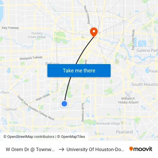 W Orem Dr @ Townwood Dr to University Of Houston-Downtown map