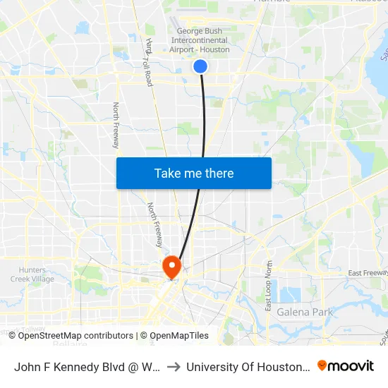 John F Kennedy Blvd @ World Houston to University Of Houston-Downtown map