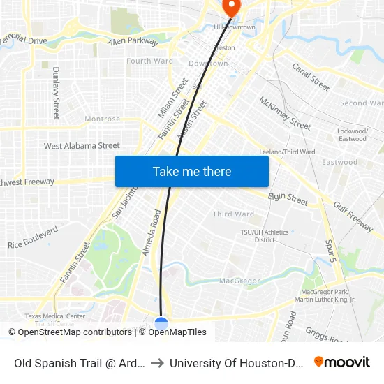 Old Spanish Trail @ Ardmore St to University Of Houston-Downtown map