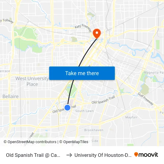 Old Spanish Trail @ Cambridge St to University Of Houston-Downtown map