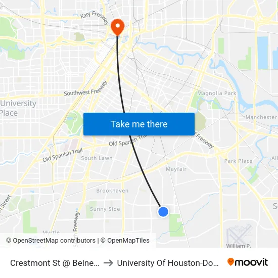 Crestmont St @ Belneath St to University Of Houston-Downtown map