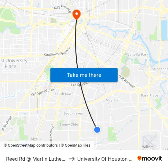 Reed Rd @ Martin Luther King Blvd to University Of Houston-Downtown map