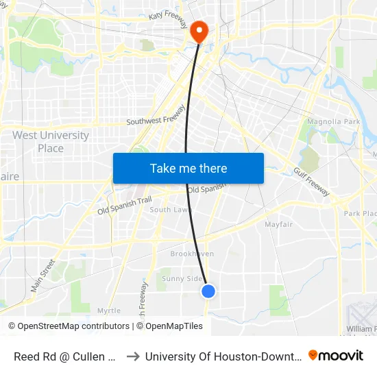 Reed Rd @ Cullen Blvd to University Of Houston-Downtown map