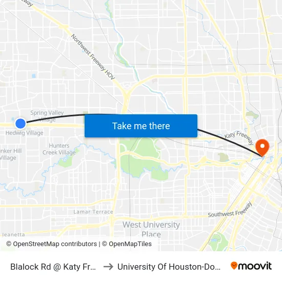Blalock Rd @ Katy Freeway to University Of Houston-Downtown map