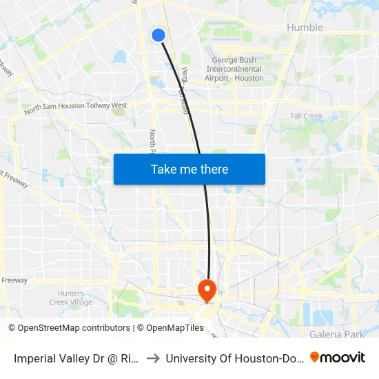 Imperial Valley Dr @ Richey Rd to University Of Houston-Downtown map