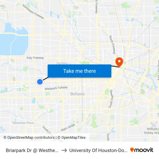 Briarpark Dr @ Westheimer Rd to University Of Houston-Downtown map