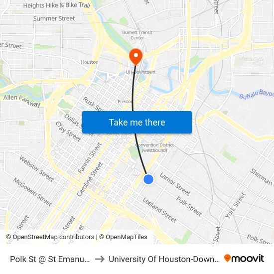 Polk St @ St Emanuel St to University Of Houston-Downtown map