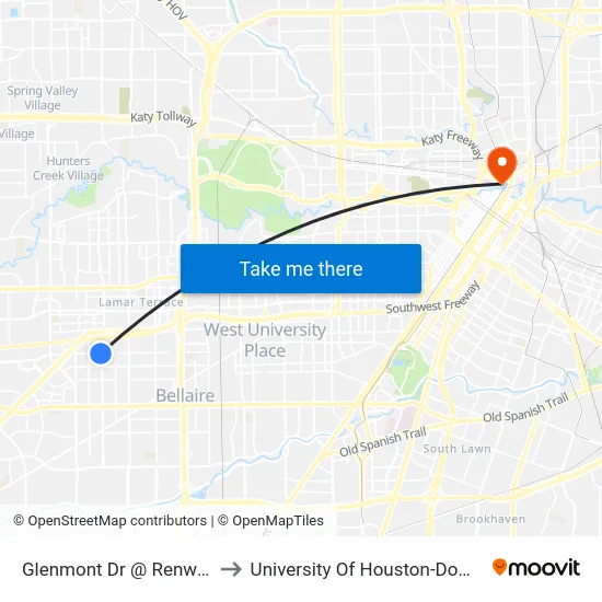 Glenmont Dr @ Renwick Dr to University Of Houston-Downtown map