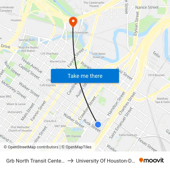 Grb North Transit Center Garage to University Of Houston-Downtown map