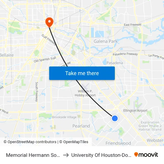 Memorial Hermann Southeast to University Of Houston-Downtown map