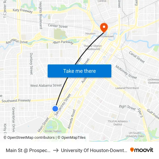 Main St @ Prospect St to University Of Houston-Downtown map