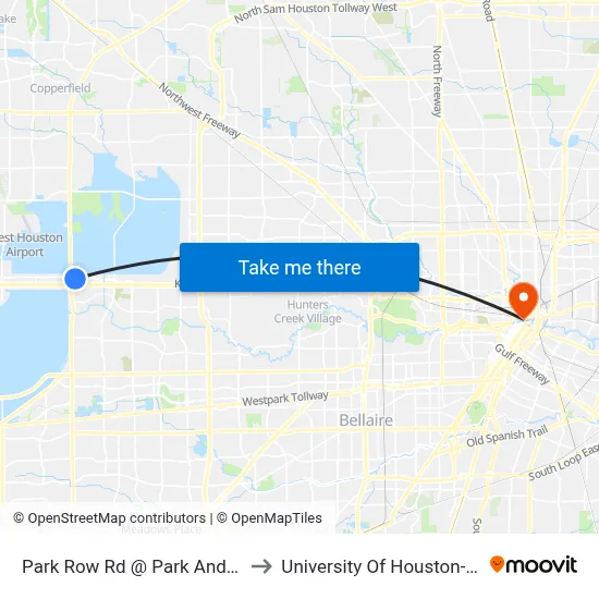 Park Row Rd @ Park And Ride Dr MB to University Of Houston-Downtown map