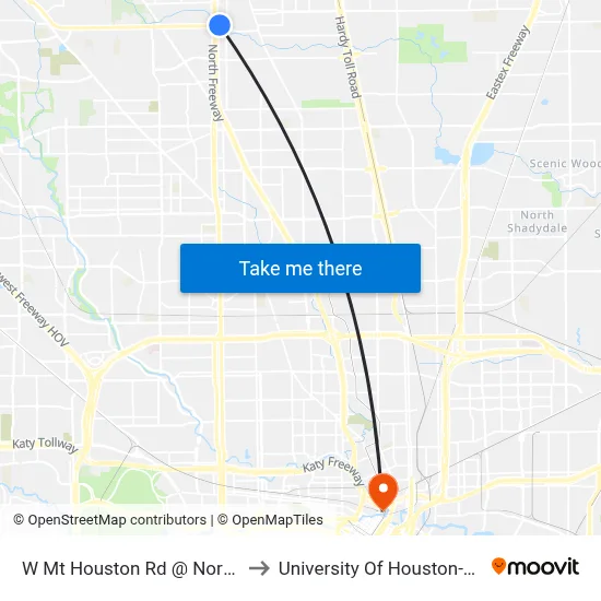 W Mt Houston Rd @ North Freeway to University Of Houston-Downtown map