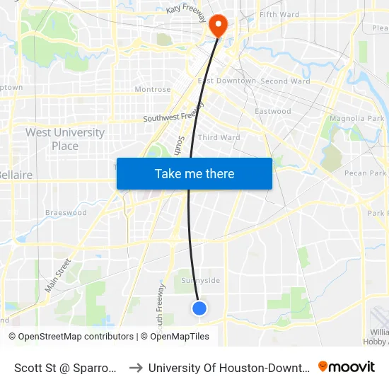 Scott St @ Sparrow St to University Of Houston-Downtown map