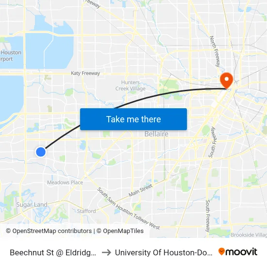 Beechnut St @ Eldridge Pkwy to University Of Houston-Downtown map